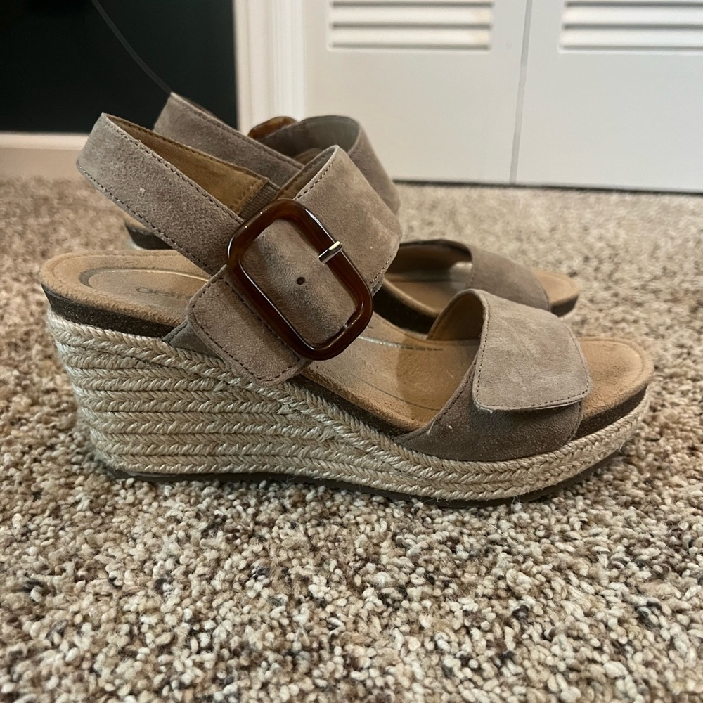 Aetrex Suede Wedge Sandals - Tan